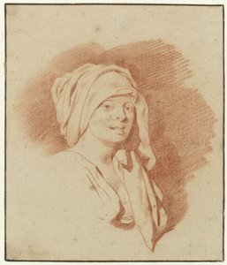 Red Chalk Drawing of a Bust of a Woman with a Towel Around Her Head
